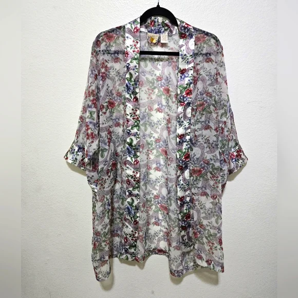 VTG Victoria's Secret Sheer Floral Robe Satin Trim Gold Label One Size - Picture 10 of 10